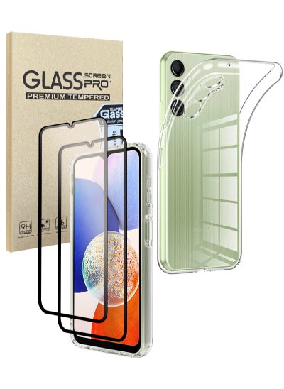 Buy 3 in 1 for Samsung Galaxy A14 Screen Protector with Clear Case, 2 Pack Tempered Glass Film + 1 Pack TPU Cover Both Suitable for Galaxy A14 4G and A14 5G Phone 6.6 Inch 2023 in Saudi Arabia