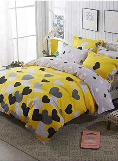 Buy Variance Sizes Hearts Pattern Duvet Cover Set Yellow & Gray Bedding Set Reversible style. in UAE