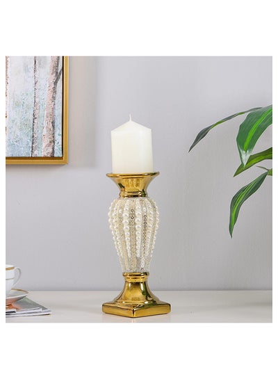 Buy Juliet Ceramic Candle Holder Taper Candlestick Holder Candlelight Stand for Dining Room Home Decoration Display Gold/White L9.5XW9.5XH25.8Cm in UAE