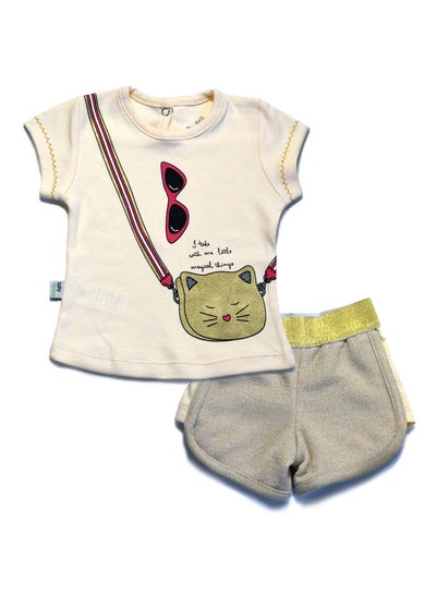 Buy Baby set with Print T-Shirt And Shorts Beige in Egypt