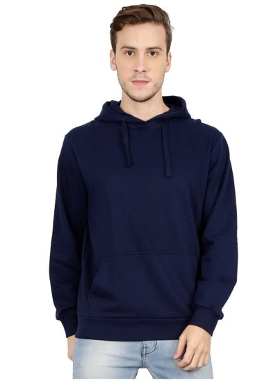 Buy Unisex Regular Fit Full Sleeves Solid Hoodie Sweatshirt (Navy Blue) in UAE