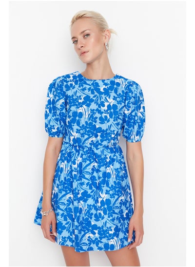 Buy Blue Floral Mini Woven Dress with Waist Opening Back Detail TWOSS22EL2858 in Egypt