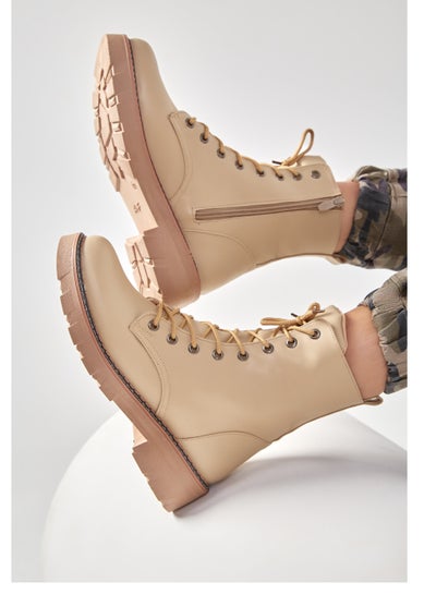 اشتري Half Boot Leather And Zipper-BEIGE في مصر