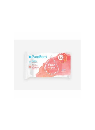 اشتري Pure Born Natural Baby Wipes Grapefruit, 60 Wipes في الامارات