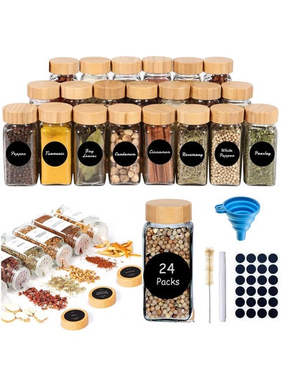 Buy 24 Hour Glass Jars 120ml Jar with Bamboo Lids - Complete Set of Infuser Organizers with Labels, Funnel and Cleaning Brush in Egypt