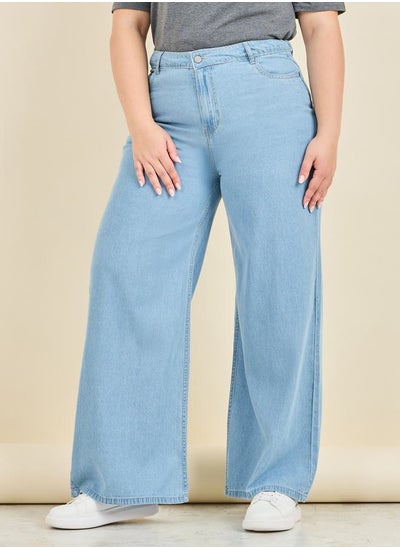 Buy Light Wash Wide Leg Jeans in Saudi Arabia