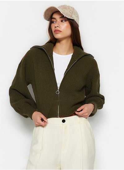 اشتري Khaki Crop Zippered Knitwear Cardigan TWOAW23HI00373 في مصر