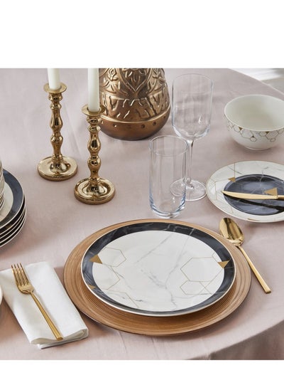 Buy Turkish Dinnerware Set for 6, 24 Piece Porcelain, Black Gold White in UAE