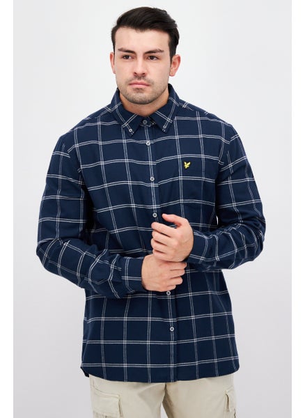 Buy Men Regular Fit Plaid Long Sleeves Casual Shirt, Blue in UAE