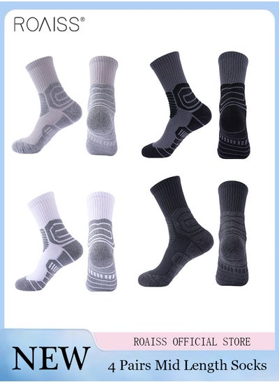 Buy 4 Pairs Of Non-Slip Sports Mid-Calf Socks For Men'S Basketball Shock-Absorbing Towel Bottom Professional Sports Socks in Saudi Arabia