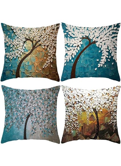 Buy Cover 45X45 set of 4pcs Decorative Throw Pillow Case 18X18inch Digital Print Cherry Blossom home decorative pillow cover (Set Design 1) in UAE