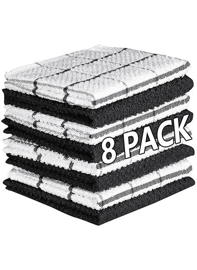 Buy 12 Pack Kitchen Cleaning Cloths Towels Hand Towels Dobby Weave Black Dish Towels for Drying Dishes Absorbent Cleaning Cloths(30x30 Cm) in Saudi Arabia