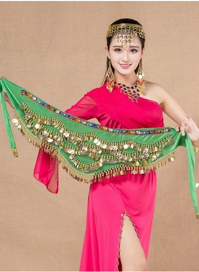 Buy Coins Pendant Diamond Waist Chain Skirt Belly Dance Waist Wrap Belt Skirts Party Rave Costume Green in UAE