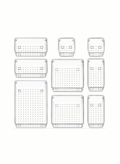 Buy 9 PCS Clear Plastic Drawer Organizers Set, 4-Size Versatile Bathroom and Vanity Drawer Organizer Trays, Storage Bins for Makeup,Jewelries,Utensils in Bedroom Dresser,Office and Kitchen in UAE