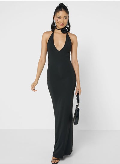 Buy Crosage Tie Up Halter Neck Maxi Dress in UAE