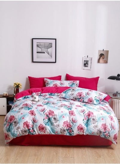 Buy Bedding set without Filler 6 Pieces set Reversible Tropical Crimson Color Floral Design in UAE