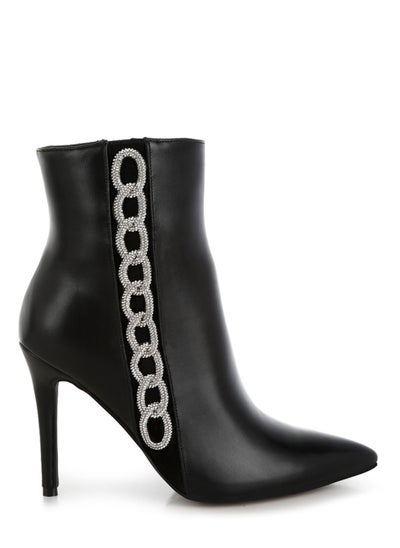 Buy Rhinestones Chain Detail Boots in Black in UAE