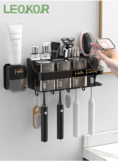 Buy 4 Cup Toothbrush Holders for Bathrooms with 1Toothpaste Dispenser Wall Mounted Multi-Functional Space Saving Toothbrush Organizer in Saudi Arabia