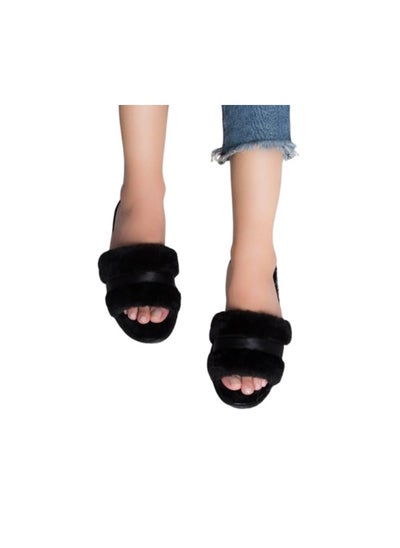 Buy black fur slipper for women 38/39 in Egypt