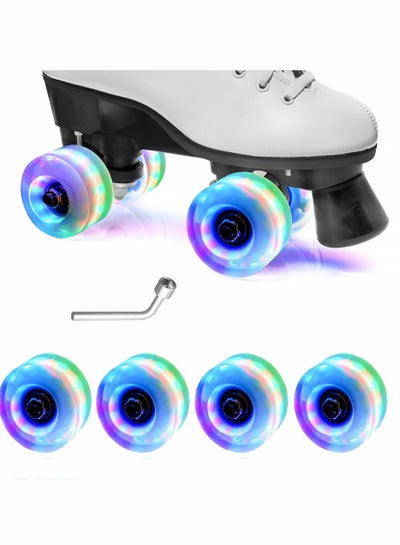Buy Roller Skate Wheels with Bearings,  Installed Luminous Quad Light Up for Indoor or Outdoor Double Row Skating and Skateboard, 4 Pcs in UAE