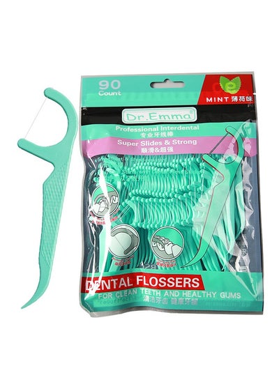 Buy 90pcs Mint Flavor Dental Floss Flosser Picks Toothpicks Teeth Stick Tooth Cleaning Interdental Brush Dental Floss Pick in Saudi Arabia