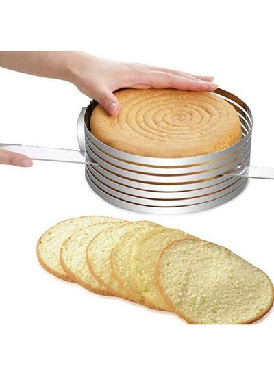 اشتري 68 Inch Stainless Steel Adjustable Layered Cake Cutter Slicer, Layered Slicer Cake Ring Round Bread Cake Slicer Silver في مصر