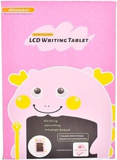 اشتري Portable LCD Writing Tablet with 2 Pens and 3 Carton Geometric Tools Dinosaur Theme for Writing, Drawing and Learning - Yellow Teal في مصر