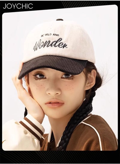 اشتري Women Men Autumn Winter Warm Baseball Cap Letter Embroidered Splicing Peaked cap Korean Version Versatile Casual Adjustable Hat Black+Beige في السعودية