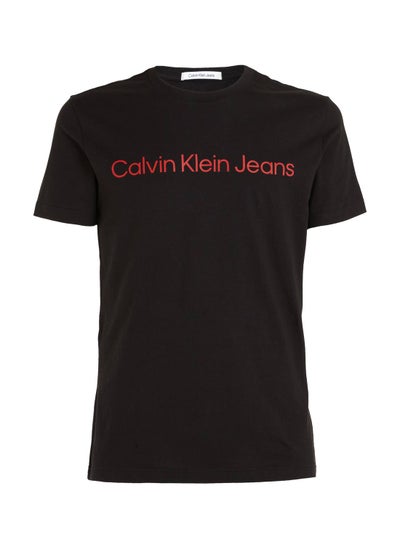 Buy Men's Slim Organic Cotton Logo T-Shirt, Black/ Red in Saudi Arabia