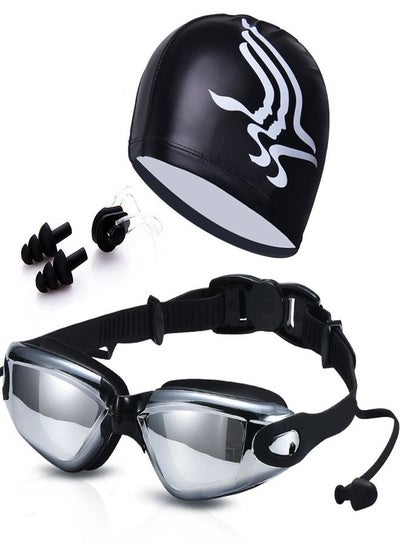 اشتري 5 Pieces New professional Adult Adjustable Swimming Goggles Cap Earbuds Equipment Set في الامارات