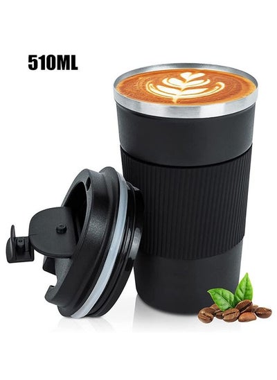 اشتري Stainless Steel Insulated Coffee Mug,510ml Iced Coffee Tumbler Cup With Flip Lid And Handle, Double Wall Vacuum Leak Proof Thermos Mug For Travel Office School Party Camping في السعودية