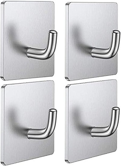 Buy Goolsky Duty Stick on Wall Door Hooks Waterproof Stainless Steel Towel Hooks Adhesive Holders for Hanging Clothes Kitchen Bathroom Adhesive Hook 4 Pack in UAE