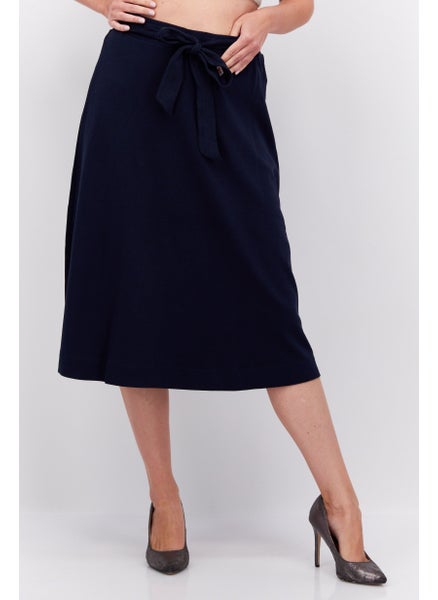 اشتري Women Solid Belted Midi Skirts, Navy Blue في الامارات