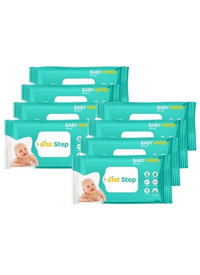 اشتري Baby Wet Wipes Enriched With Aloevera And Jojoba Oil (80Pcs Pack Of 8) في السعودية