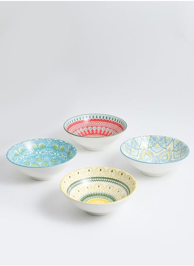 Buy 4-Piece Porcelain Bowl Set Multicolour in UAE