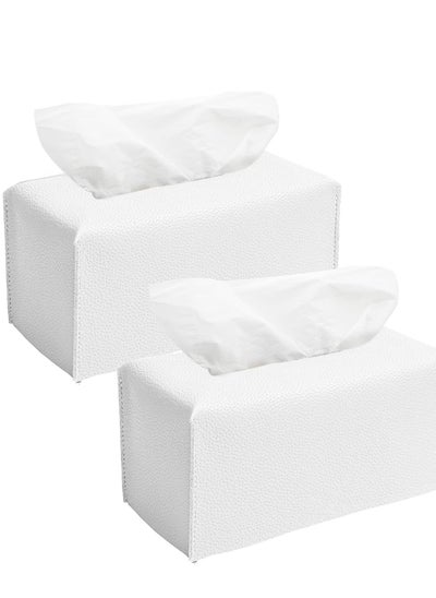 Buy Tissue Box Cover Rectangular, 2 Pack White Leather Tissue Box Cover, Decorative Tissue Box Holder for Bathroom, Bedroom, Office, Living Room, Car in Saudi Arabia