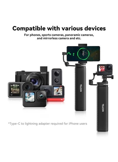 اشتري TELESIN Power Grip 35.4" Extension Selfie Stick Handler for Phone GoPro Mirrorless Camera, Waterproof Large Capacity Battery Charger Bank for Go Pro Hero 12 11 10 9 Insta360 DJI Action iPhone Android في السعودية