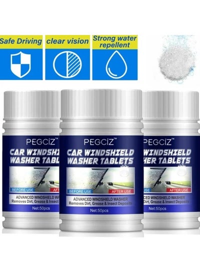 Buy Pack Of 3 Car Windshield Washer Tablets Remove Dirt, Grease & Insect Deposits 3 X 50 Pcs in UAE