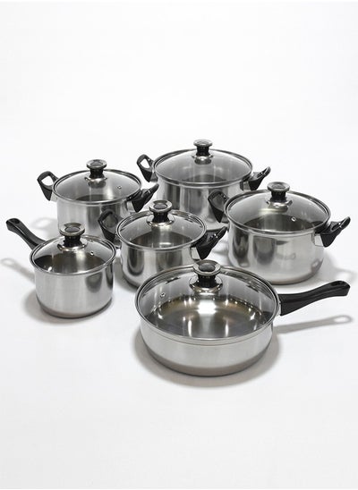 Buy 12-Piece Stainless Steel Pot Cookware Collection Set for Versatile Kitchen Mastery in UAE