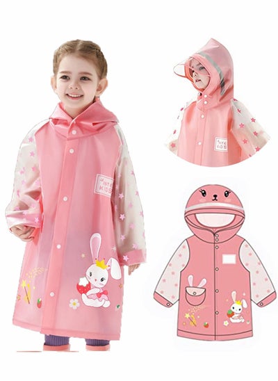 Buy Kids Raincoat for Boys Girls Rain Jacket Hooded Poncho Waterproof Coat Outdoor Sports Wear, Suit Reusable Rainwear, Pink Rabbit(Size:L） in Saudi Arabia