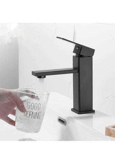 Buy Modern Basin Faucet Bathroom Black Chrome Brushed Faucet Deck Mounted Basin Sink Tap Mixer Hot & Cold Water Stainless Steel Faucet in Saudi Arabia