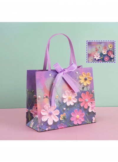 Buy Color Gift Bag with Handle, Oil Painting Gift Paper Bags Medium Size Small Gift Bags Birthday Craft Paper Gift Bags for Presents,Birthdays, Mother's Day,Weddings, Party（25*12*22cm） in Saudi Arabia