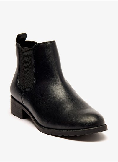 Buy Women's Slip-On Ankle Boots with Block Heels and Pull Tabs in Saudi Arabia