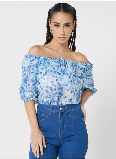 Buy Off Shoulder Ruffle Neck Top in UAE