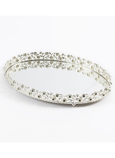 اشتري Elmas Small Oval Tray, Silver - 28x20 cm في الامارات