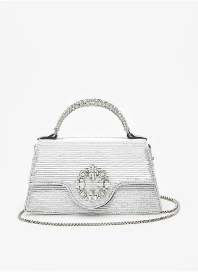 Buy Women's Embellished Satchel Bag with Grab Handle and Chain Link Strap in UAE