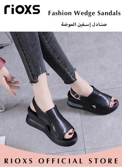 Buy Women's Fashion Wedge Sandals Casual Non-Slip Thick Sole Platform Sandals Lightweight Open Toe Ankle Strap Sandals in UAE