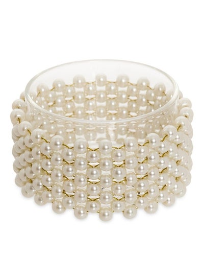 Buy Maha Beaded Candle Holder, White - 6X4 Cm in UAE