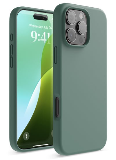 اشتري Liquid Silicone for iPhone 16 Pro MAX Case Cover Full Body Protection, Shockproof, Slim, Anti-Scratch Soft Microfiber Lining - Midnight Green في السعودية