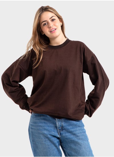 Buy Brown Oversized Crew Neck Sweatshirt in Egypt